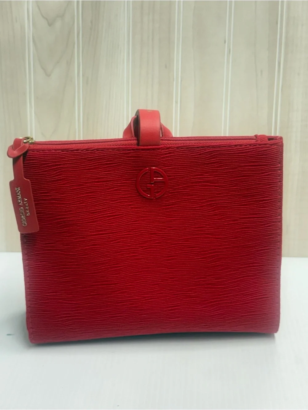 Giorgio Armani Vibrant Red Textured Cosmetic Pouch